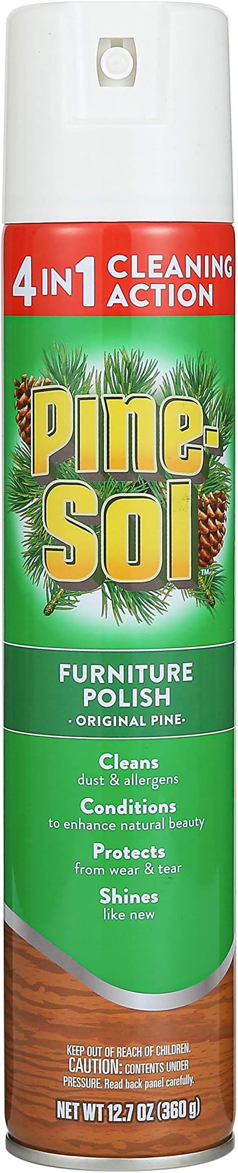 Pine-Sol Furniture, Polish 4in1 Cleaning Action Wood Polish Spray Wood Polish Spray for Your Cleans Conditions Protects and Shines Ounces Original Pine Scent, Yellow, Lemon, 12.7 Fl Oz