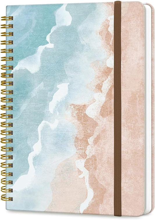 Spiral Journal Notebook, A5 Cute Notebooks for Women Men, College Ruled Hardcover Notebook for Work & Note Taking, 60 Pages Double-Wire Journals for Writing, Sandbeach Design