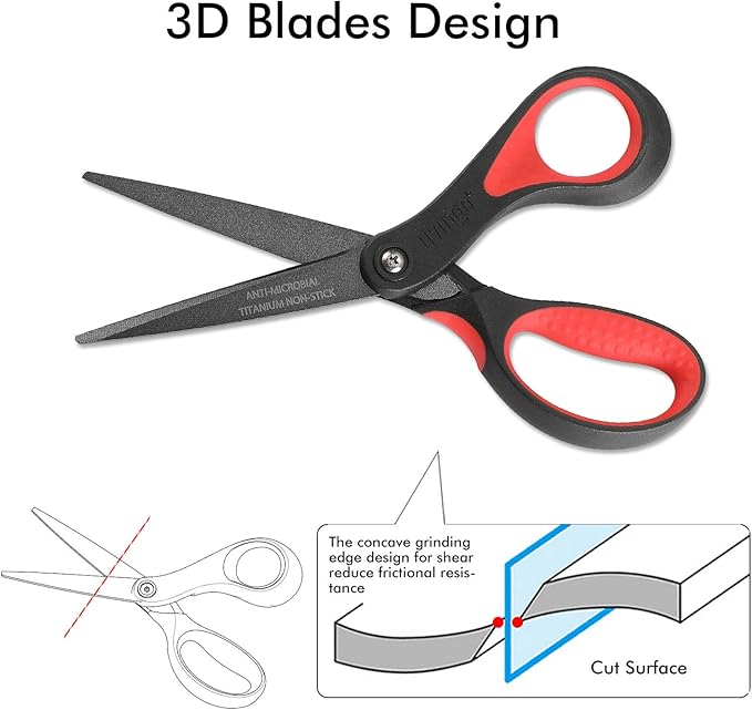 LIVINGO 8" Premium Scissors for Office, Multipurpose Titanium Non-Stick Craft Scissors for DIY, Sharp Stainless Steel Blades Comfort Grip, 3 Pack