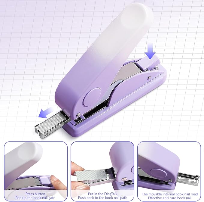 Effort-Saving Lever Teacher Stapler with 1000 Staples, 24/6 and 26/6 Stapler for desks, Offices, and classrooms (Purple)