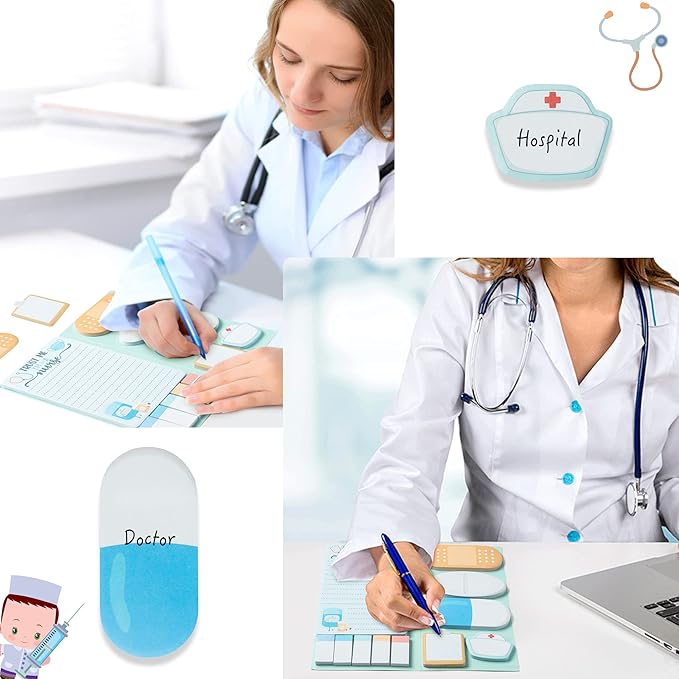 Xqumoi Nurse Sticky Notes Set, 550 Sheets, Cute Cartoon Medical Supplies Self-Stick Notes Pads Bundle Writing Memo Pads for Nursing Student Essentials Hospital Back to School Nurse Supplies Gift