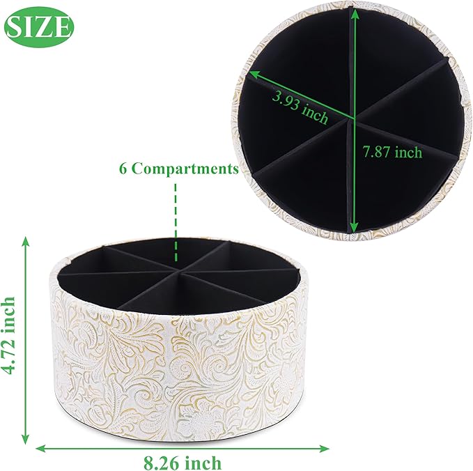 lizimandu Remote Control Holder, 360°Spinning PU Leather Desk TV Remote Caddy,Desk Storage Box Room Accessories for Controller, Media,Mail,Calculator, Mobile Phone,Pencil(1B-Carved White Gold)