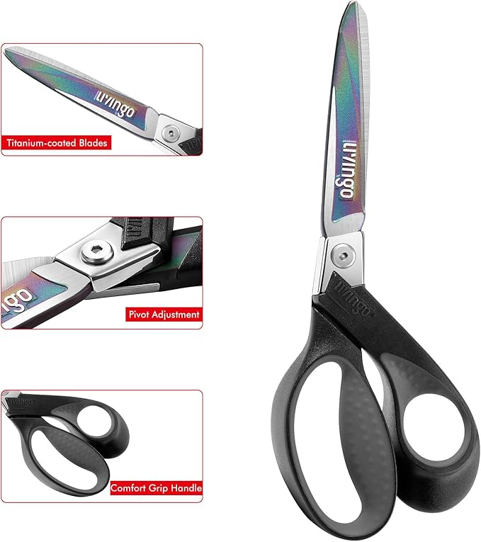 LIVINGO Industrial Scissors all Purpose: 9" Professional Heavy Duty Shears Sharp Stainless Steel - Forged Titanium Coated Scissors for Fabric Sewing Carpet Workshop Outdoor Home Office Grey/Black
