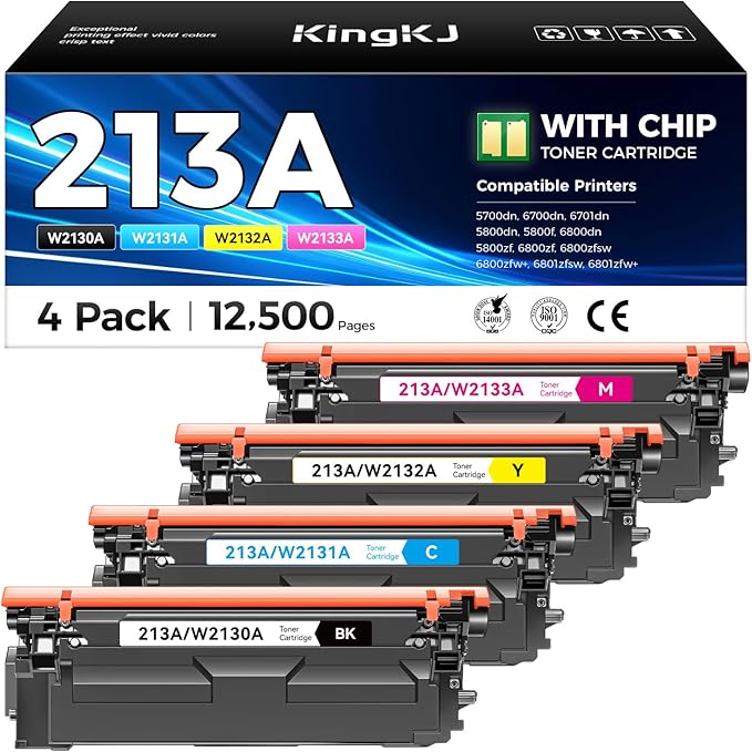213A Toner Cartridge 4-Pack Set with Chip Replacement for HP 213A 213X W2130X W2130A Compatible for HP Color Laserjet Enterprise 5700dn MFP 5800dn 6700 6701dn 6800 6801dn Laser Printer Ink Black Color