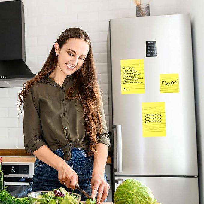 NatureTouch Lined Sticky Notes 6 Pads 3x3 and 4x6 inches Self-Stick Notes Pads with Power Sticking,Bright Ruled Post for School, Home, Office-Yellow