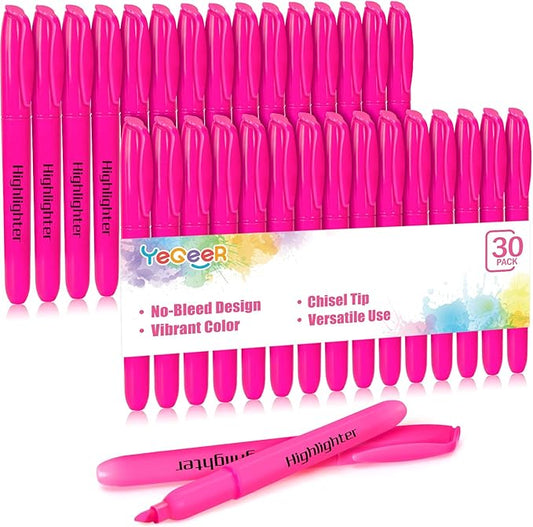 Highlighters Bulk - Quick-Dry No Bleed Markers for Office Classroom School Supplies Adults Kids Teachers Students (Pink, 30)