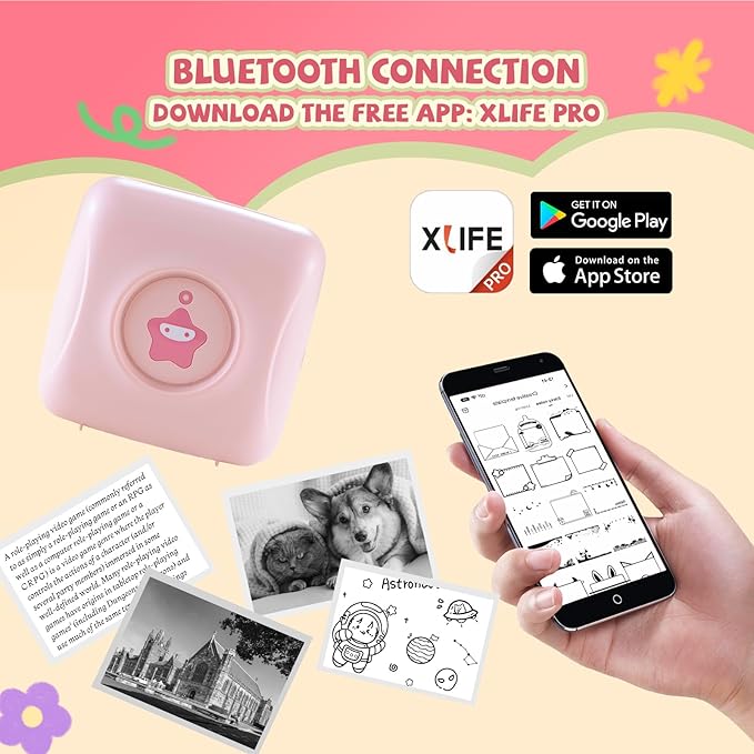 vretti Sticker Printer - TP2-Y Mini Portable Thermal Printer Inkless Sticker Maker Machine Bluetooth Label Maker Pocket Instant Print for Study Graphics, Anatomical Diagrams, Photos, Students