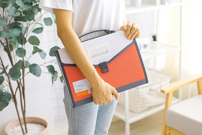 Expanding Accordion File Folder with Labels, 13 Pocket Document Organizer, Letter A4 Size, 1 Pack