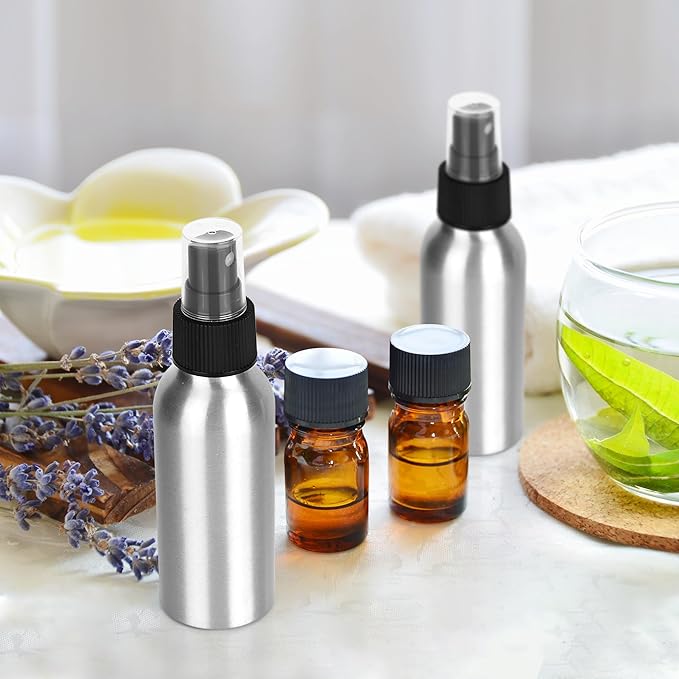 20 Pack Aluminum Spray Bottles 4 oz Small Refillable Spray Bottles Bulk Fine Mist Empty Sprays Bottle for Travel, Essential Oils, Sliver