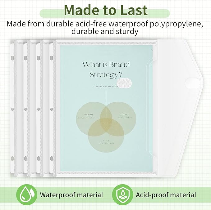 Sooez 12 Pack Space-Saving Binder Folders, Heavyweight Pockets, Clear Envelopes, Side Loading Organizer