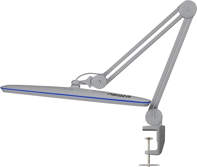 Neatfi XL 2,200 Lumens LED Desk Lamp, 23 Inches 24W, Adjustable Arm, Dimmable, Eye Caring, Nail Light for Home, Office, Study Lamp (Non-CCT with Clamp, Silver)