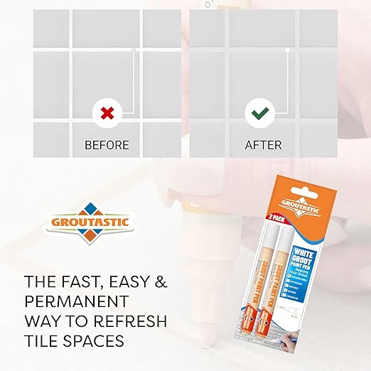 White Grout Paint Pen – Tile Grout Colorant & Sealer Marker, Quick-Dry, Ideal for Bathroom, Shower, Kitchen Tiles – Restores Grout Lines,3 Adjustable Tips (2-3 mm) 2 Pack