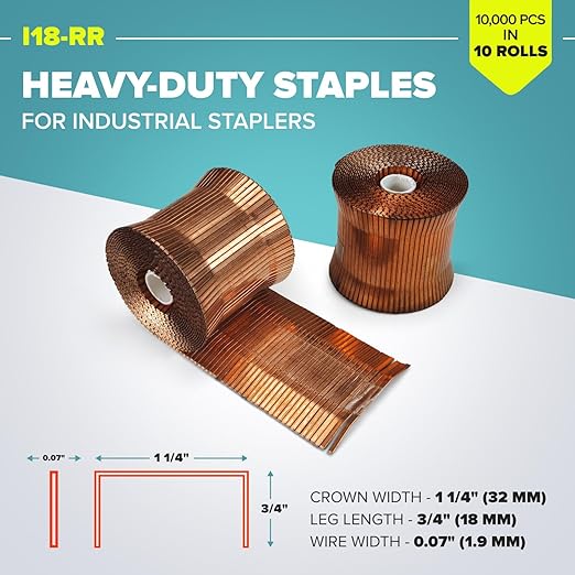 IDL Packaging Heavy Duty Staples Roll for RAIN-19-RR, 1 1/4" x 3/4" x 0.07" (10 Boxes, 10000 pcs) - Industrial Stapler and Staple Gun Compatible