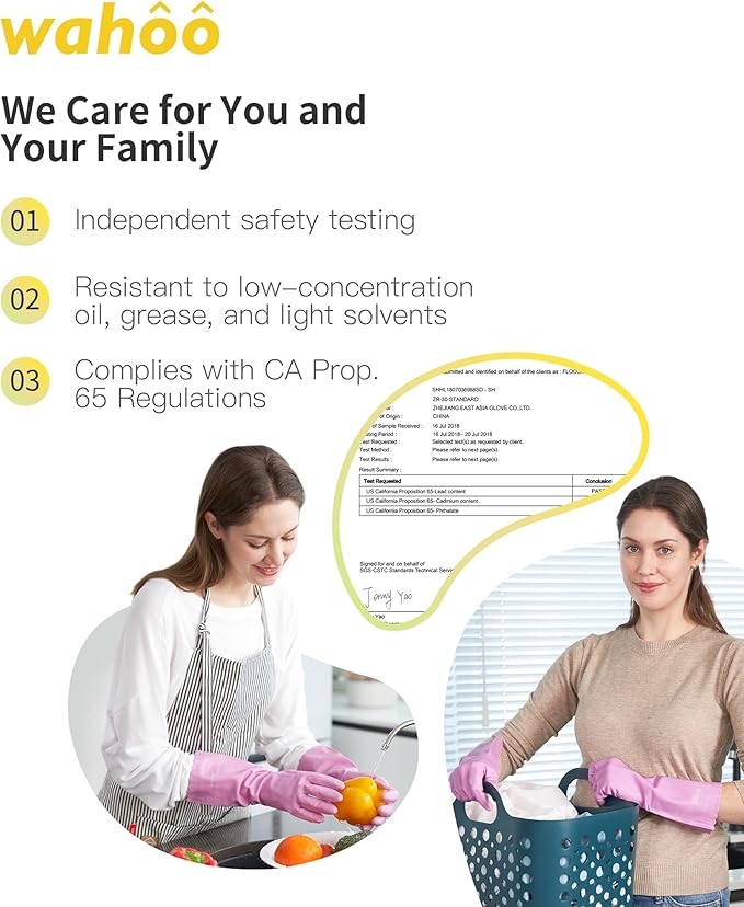 wahoo 3 Pairs Skin-Friendly Cleaning Gloves, Reusable Dishwashing Gloves with Flocked Cotton Liner, Dishwashing, Kitchen,Mauve Mist, Large