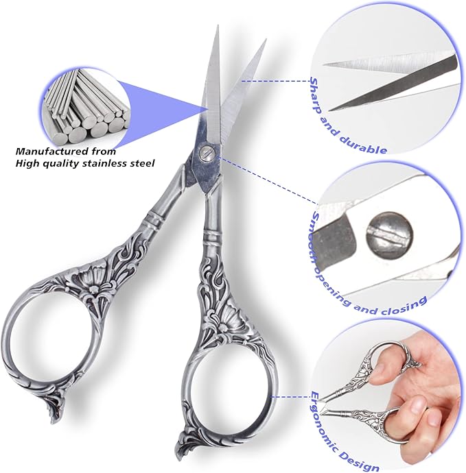 BIHRTC Embroidery Sewing Scissors Stainless Steel for Cross Stitch Cutting Threading Needlework Handcraft Craft Art Work DIY Tool