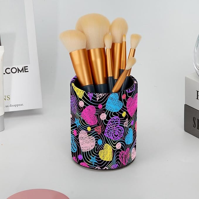 Pen Holder Pencil Holder for desk, Round Desktop Organizer Heart Valentine's Day Pencil Cup for Office, School, Home and Stationary Supplies