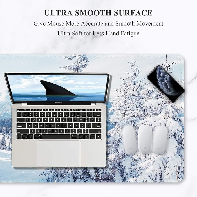 Auhoahsil Large Gaming Mouse Pad, Ice and Snow Theme XXL 35.4 x 15.7 in Desk Pad Stitched Non-Slip Rubber Long Computer Mousepad Thin Extended Full Size Desk Mat for Desktop, Laptop, Wireless Mice