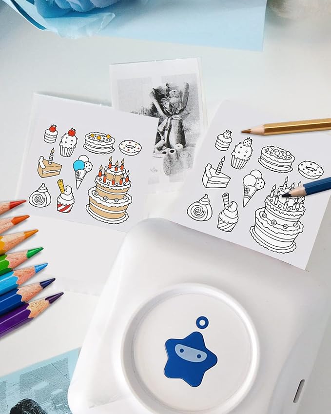 vretti Sticker Printer - TP2-Y Mini Portable Thermal Printer with 10 Rolls Thermal Paper, Inkless Sticker Maker Machine Bluetooth Mini Pocket Printer for iPhone, Study Graphics, Photos, Students