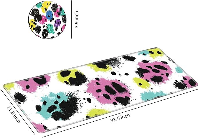 Desk Mat Large Gaming Mouse Pad (31.5x11.8 inch) with Stitched Edges, XL Mouse Pad +Coaster, Extended Mouse Mat Keybroad Mousepad Non-Slip Rubber for Gamer Men Women, Color Leopards