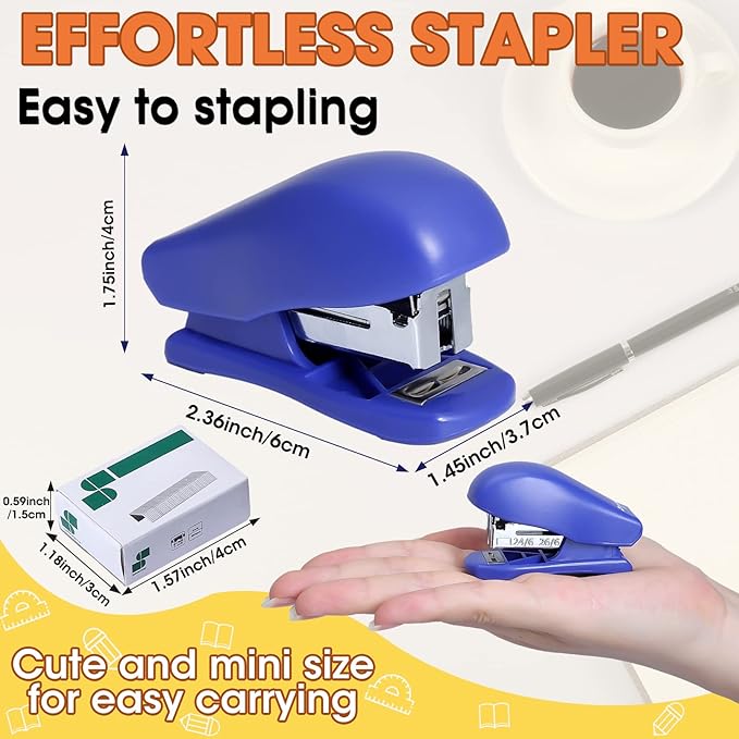 9PCS Mini Stapler with 4320 Standard Staples - Portable Small Stapler, 25 Sheet Capacity, Cute Compact Travel Size for Student Office School Home, 3 Colors