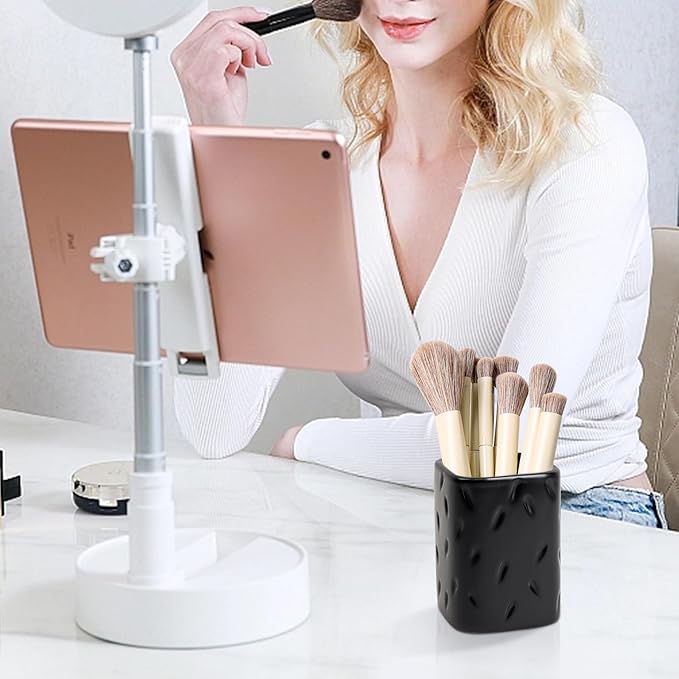 Ceramic Pen Holder for Desk, Makeup Brush Holder, Pencil Holder Stand, Pencil Cup Pot with Raindrop Design, Dual Use Desktop Organizer for Office, Home, School, Vanity