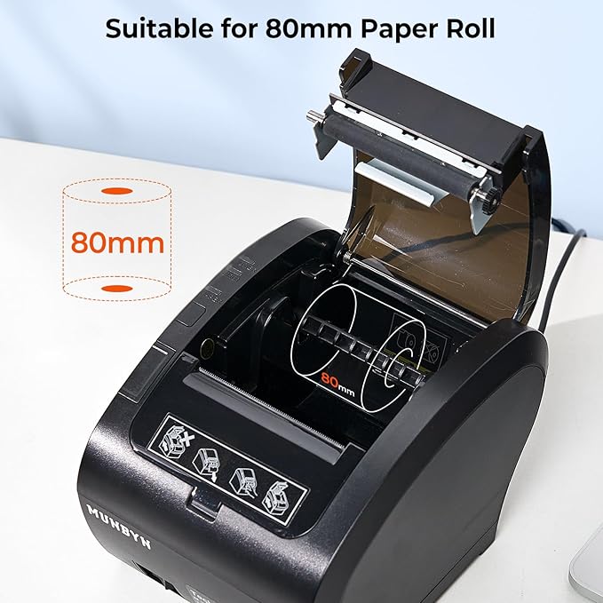 MUNBYN Bluetooth Thermal Receipt Printer P047, 80mm POS Printer, Thermal Printer with USB Serial Ethernet, Bluetooth, Support Android Windows PC (Do Not Support iOS Paypal Doordash Grubhub Vagaro)