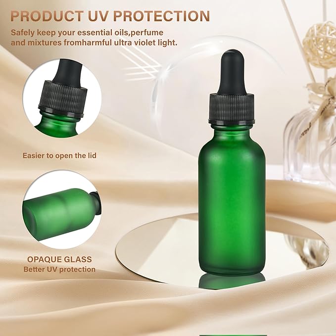 6 Pcs, 1oz Dropper Bottle, Green Glass Eye Dropper Bottle, Tincture Bottles with Dropper, Pretty Finish, Leak-Proof Design, Stronger Suction for All Kinds of Mixed Liquids