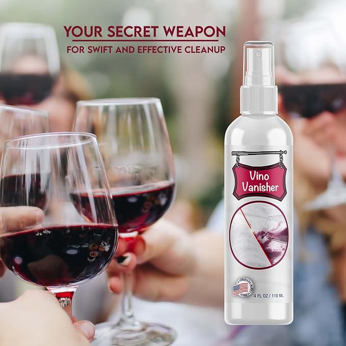 Vino Vanisher Wine Stain Remover – Instantly Lifts Red Wine Stains from Carpet, Clothing, Upholstery & More – Fast-Acting, Eco-Friendly Formula – Safe on Whites & Colors –4oz Spray Bottle