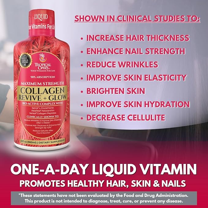 Liquid Collagen Glow for Women & Men | 5000mg VERISOL Collagen Peptides + 12500mcg Biotin | Clinically Tested for Thicker Hair, Brighter Skin, Wrinkles & Stronger Nails | 32 Serv