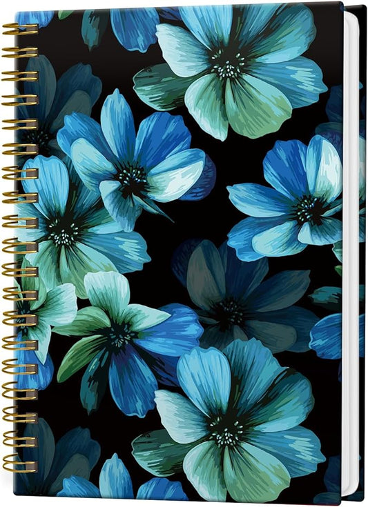 Spiral Notebook Journal for Women Men, A5 Hardcover Journal, 120 Pages Thick Paper, College Ruled Writing Notebook for School, Work & Office 8.3'' × 5.9''(Beautiful Blue Flowers)