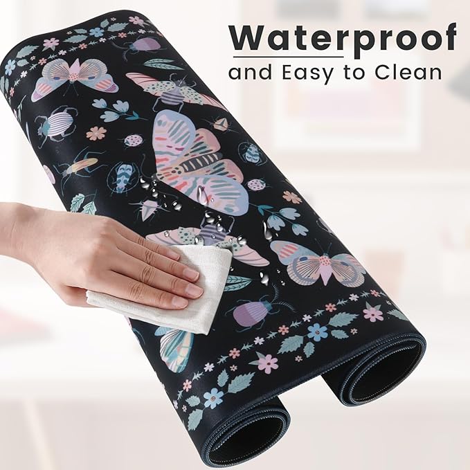 HAOCOO Desk Mouse Pad Cute, Big Mouse Mat for Gaming, Large Mousepad for Desk, Desk Mat for Keyboard and Mouse, Waterproof Desktop pad with Rubber Base, Butterfly Mouse Pad 35.4" X15.7"(Black)