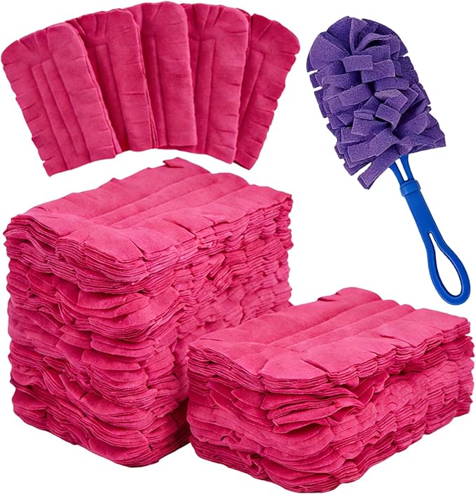 10pack Duster Refills Reusable for Swiffer, 360° Electrostatic Duster Refills, Washable Heavy Duty Dusters Refill, Reusable Cloth Cover Dust Collector for Both Wet and Dry Use (Rose Red)