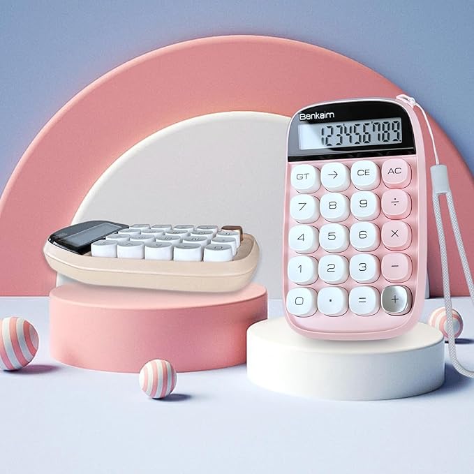 Benkaim Desktop Calculator - Standard 10 Digit LCD Display, Big Buttons - Cute Office Supplies for School, Business (Beige)
