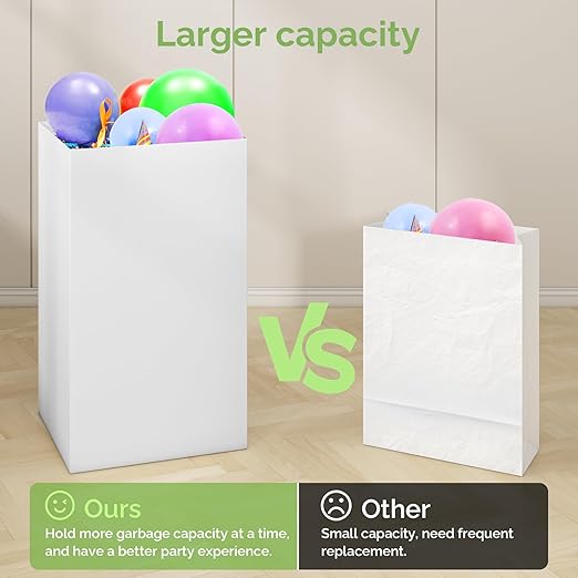 Disposable Trash Cans for Parties 16 Pack, 13 Gallon Cardboard Trash Can for Events, Thick Collapsible Garbage Can for Camping - 13.5" L x 10.0" W x 21.7" H, White