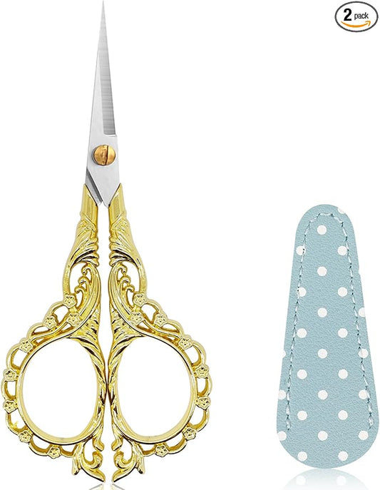 BIHRTC DIY Tools Dressmaker Small Shears with Artificial Leather Cover Stainless Steel Sharp Straight Tip Scissors Small Shears for Craft Home Sewing Supplies Cross Stitch Needlework DIY