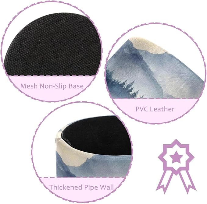 1 Pack Watercolor Mountain Deer Circular Pen & Pencil Holder - Durable PU Leather Pencil Cup, Desk Accessories Organizer for Office Desk School Home