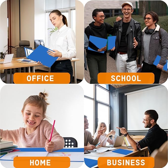 Zzrywuty File Folders with Pockets Letter Size, 100-Pack Paper Folders with Card Slot, Two Pocket Folders for School Students, Businessmen, Home and Office Workers（Blue）