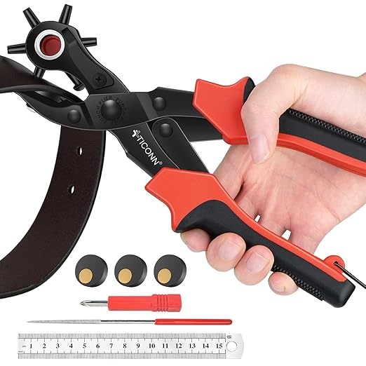 TICONN Leather Hole Punch Tool Set, Heavy Duty Multi-Size Hole Puncher Tool for Belts, Watch Bands, Plastic, Fabric