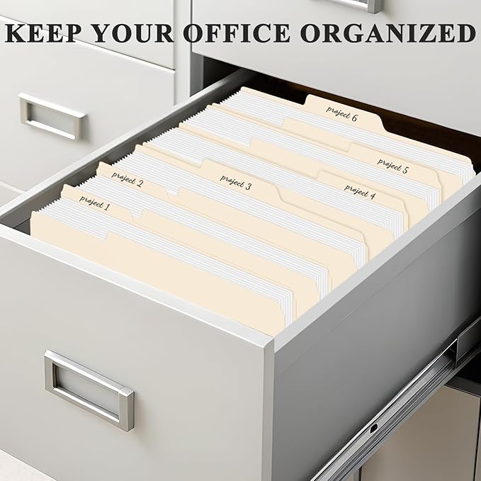 Manila Folders 8.5 x 11 | 1/3 Cut File Folders Letter Size | Manilla File Folders 8.5 x 11 Pack of 100 | Paper Folders for Documents, Business, School, Classroom and Office Supplies.