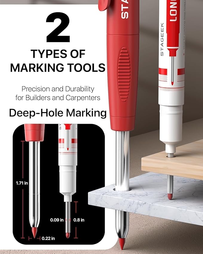 22 Pack Carpenter Pencil Set with Sharpener, Mechanical Carpenter Pencils with 60 Refills, Deep Hole Long-Nib Marker Pens, Carbide Scribe Tool & Construction Pencils for Architect with Case
