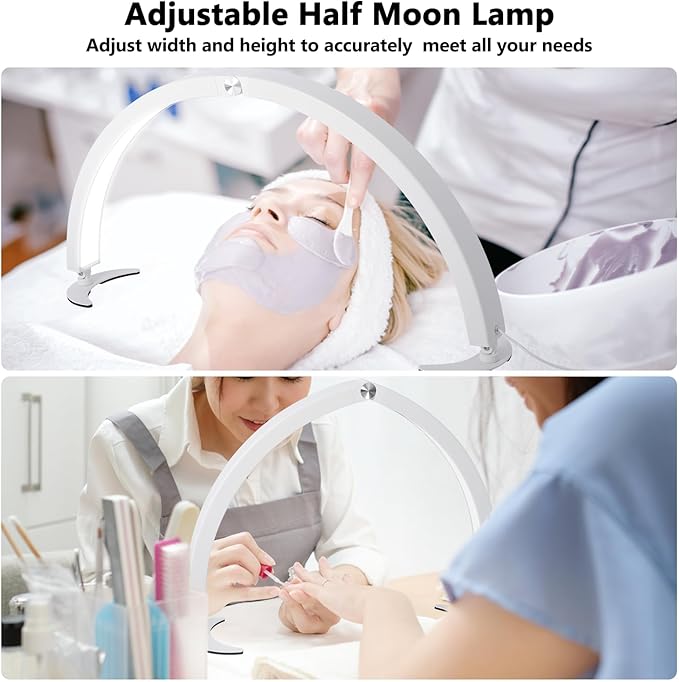 Half Moon Light for Nail Desk, 29in Half Moon Table Lamp Nail Desk Lamp with Wire Controller & Remote, Lash Light Lamp for Eyelash Extensions Tattoo PMU, 7 Cool/Warm Tones & 10 Brightness