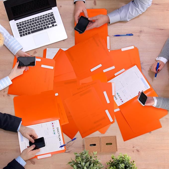 48 Pack Colored Plastic File Folders with Tabs and Sticky Labels Sturdy 1/3 Cut Tab Manila File Folders Letter Size 8. 5 x 11 Inch for Office Home Supplies Organizer Documents(Orange)