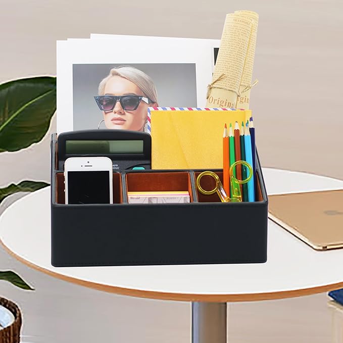 Desk Organizer, Mail Organizer Countertop, Bills Organizer, Mail Sorters, Magazine Holder, Desk Organizer and Accessories for Office Supplies, Brown, Black