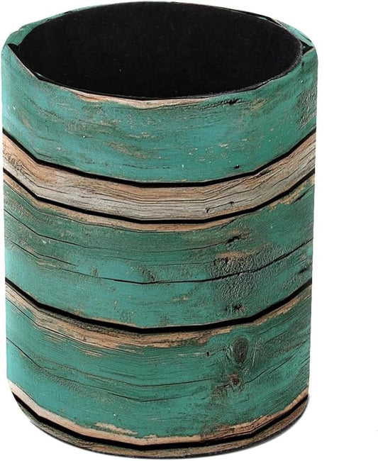 Rustic Distressed Teal Green Barn Wood P (2) Pencil/Pen Holder for desk, Round Desktop Organizer for Desk Multi Purpose Use for Home School Office Supplies