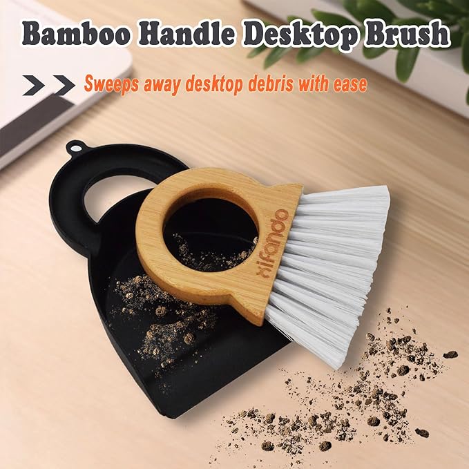 Xifando Mini Broom and Dustpan for Housekeeping-Bamboo Handle Small Broom and Dustpan Set Combination Mini Desktop Sweep, Keyboard Cleaning Brush with Shovel Brush,Round Bamboo Handle