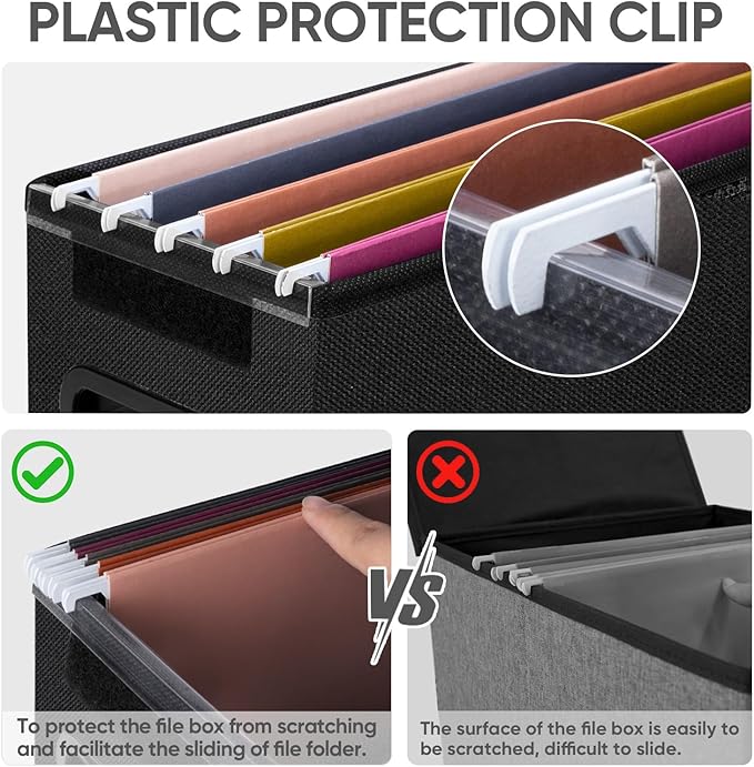 BALEINE File Organizer Box with Lid, Collapsible File Folder Organizer with Plastic Slide, Hanging File Folder Box for Office Document Storage (2 Pack, Black, S)