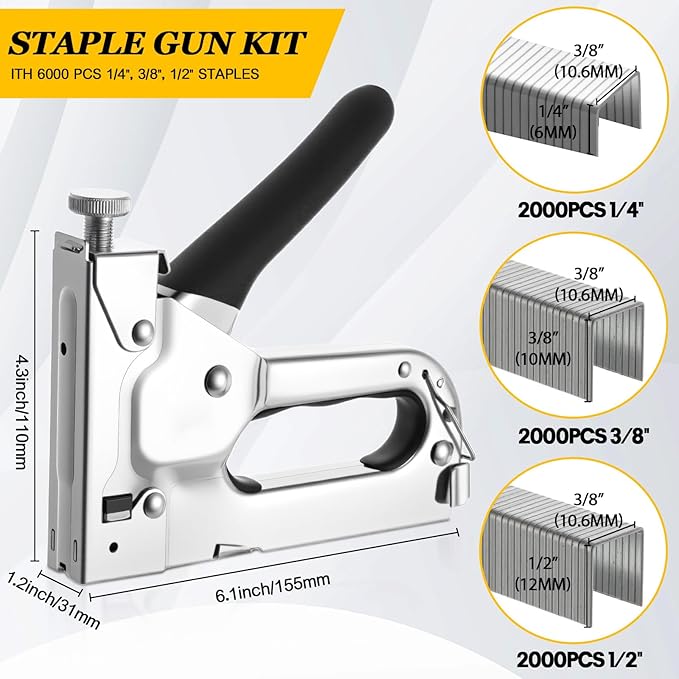 Faccito 6000 Pcs Staple Gun Kit Heavy Duty Manual Stapler Includes 1/4", 3/8", 1/2" Staples for Upholstery Professional Household Projects