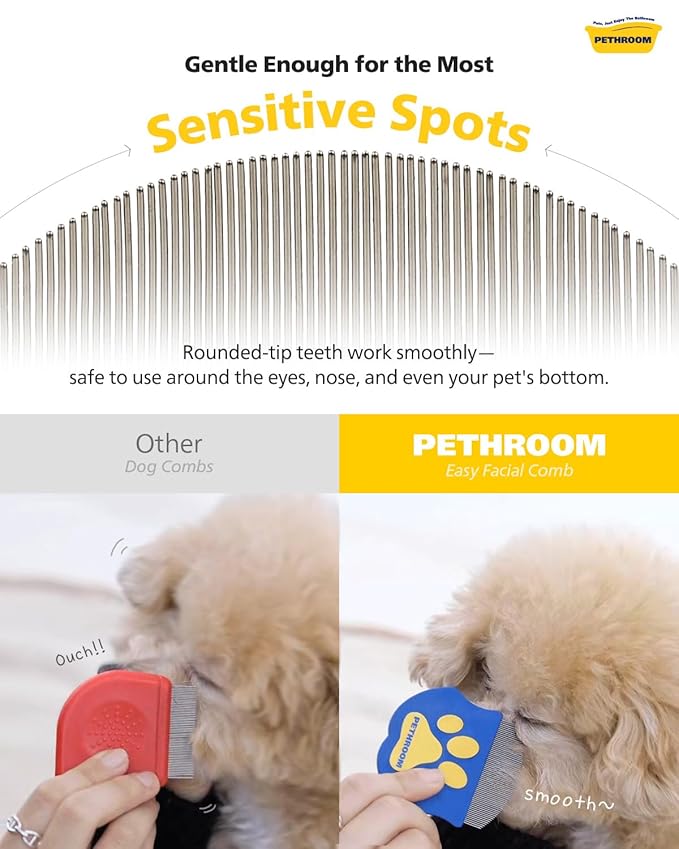 [PETHROOM] Professional Eye Comb for Pets | Stainless Steel Tear Stain Remover for Cats & Dogs | Gentle Round-Head Grooming Tool | Compact & Portable for Eye Gunk Removal