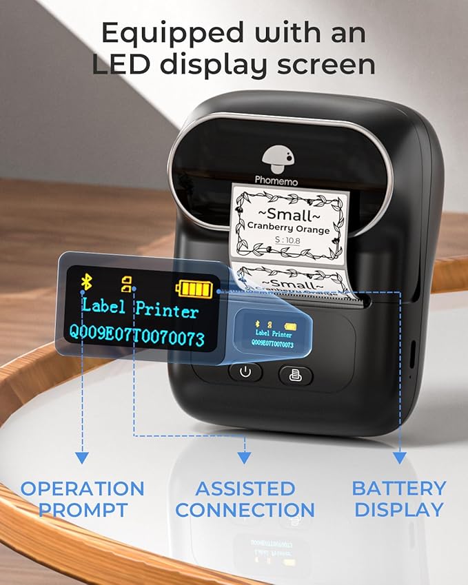 Phomemo M110 Label Makers - Barcode Label Printer Bluetooth Label Maker Portable Thermal Printer for Small Business, Address, Barcode, Logo, Clothing, Mailing, Sticker Printers for Phones & PC, Black