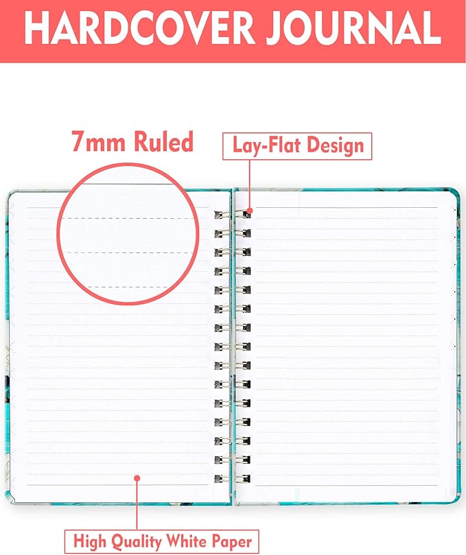 Spiral Journal Notebook for Women, Hardcover A5 College Ruled Notebook, 120 Pages, Thick Paper, Cute Lined Journal for School, Office & Work, 6 x 8.4 in(Cherry Blossom)